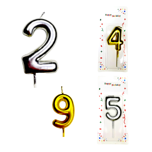 Velas numeros brillantes metalicos muestra